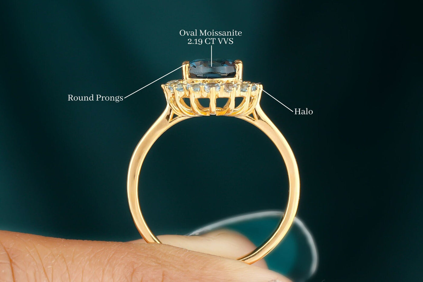 2.19 CT Oval Cut Blue Topaz Gemstone Ring, Oval Halo Moissanite Engagement Ring, 14K Yellow Gold Ring, Moissanite Wedding Ring, Promise Ring
