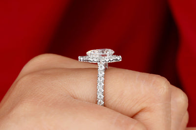 2.50 CT Pear Cut Moissanite Engagement Ring, Teardrop Bridal Ring, Halo Moissanite Wedding Ring, 14K White Gold Ring, Pear Halo Promise Ring
