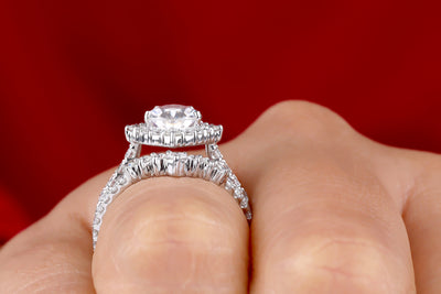 Bridal Ring Set, 2.50 CT Pear Cut Colorless Moissanite Engagement Ring Set, Halo Moissanite Ring, Curved Wedding Band, 14K White Gold Ring