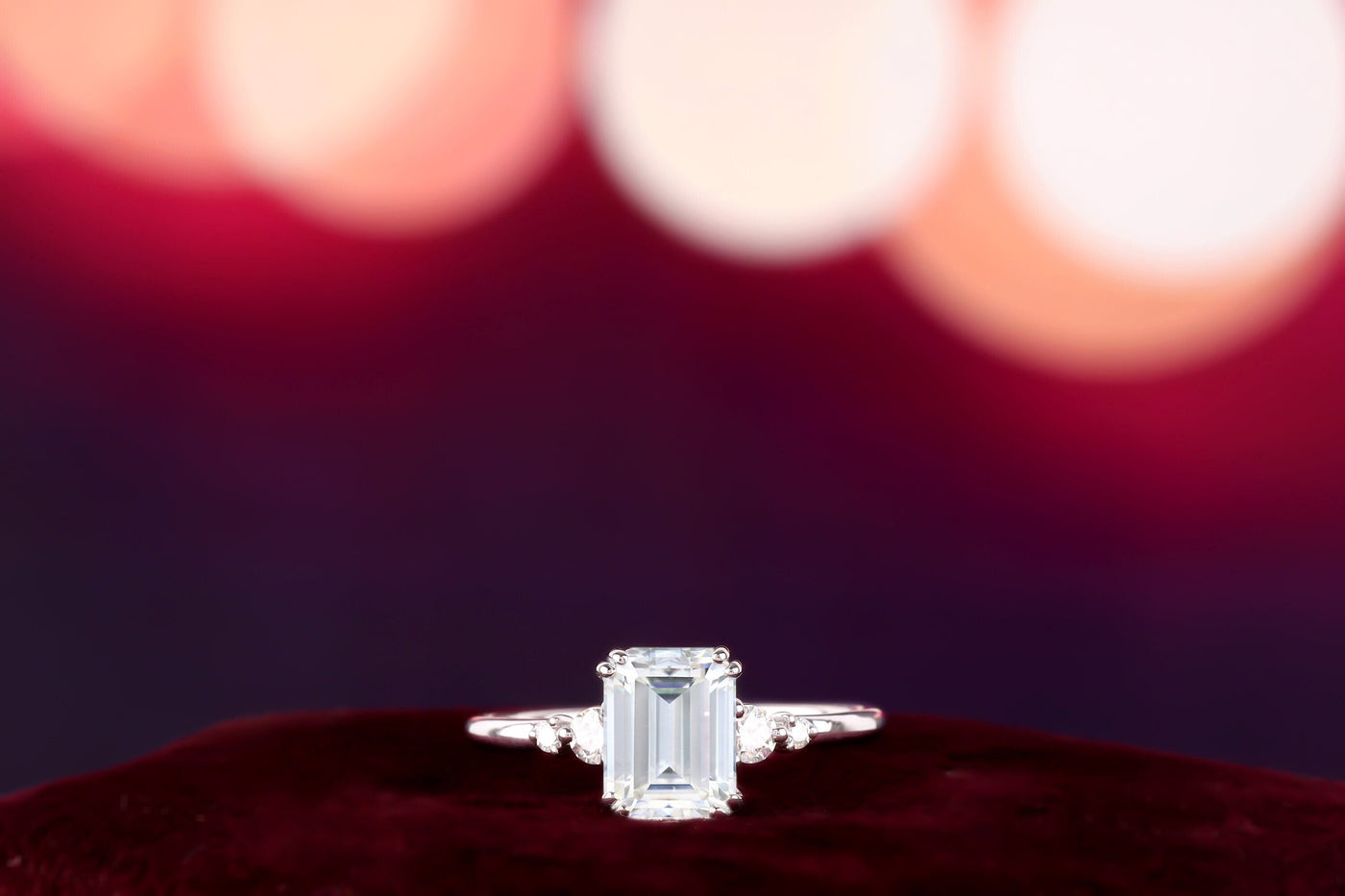 2.50 CT Emerald Cut Moissanite Engagement Ring, Solid 14K/18K White Gold Ring, Five Stone Solitaire Wedding Ring, HandMade Jewelry For Her