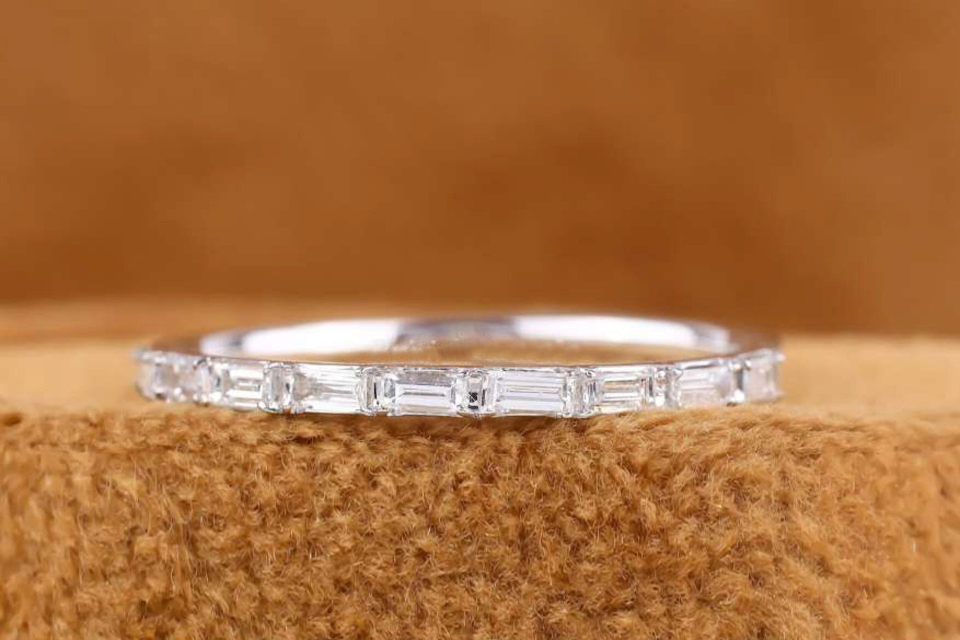 Baguette Cut Colorless Moissanite Band, Moissanite Wedding Band, Solid White Gold Band, Minimalist Band, East To West Solitaire Promise Band