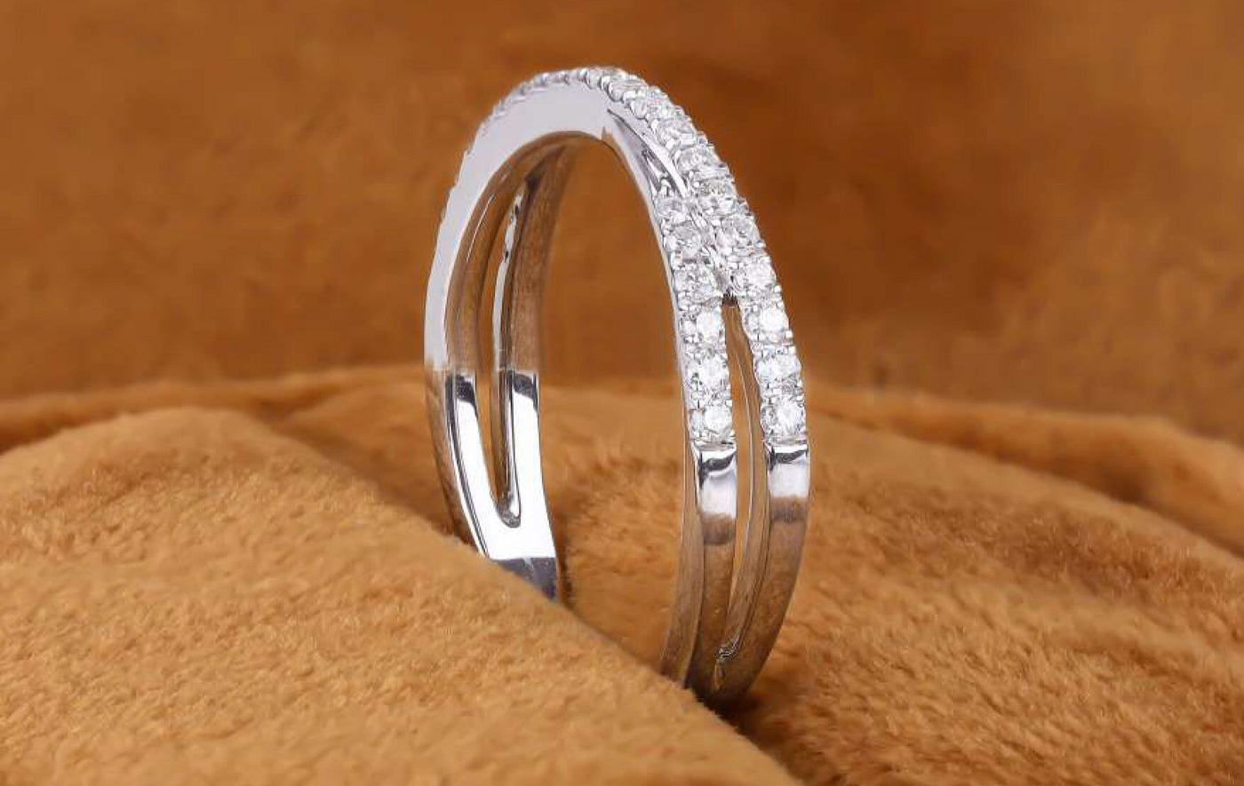 Round Cut Colorless Moissanite Wedding Band, Twisted Shank Vintage Band, Half Eternity Bridal Band, Gift For Women, Solid White Gold Band