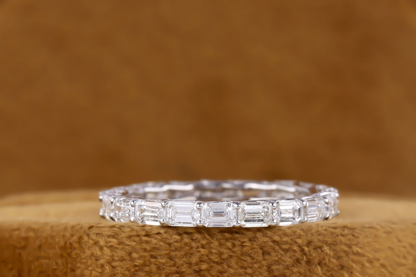 East West Solitaire Band, Emerald Cut Colorless Moissanite Wedding Band, 14K White Gold Band, Full Eternity Band, Stacking Band For Her