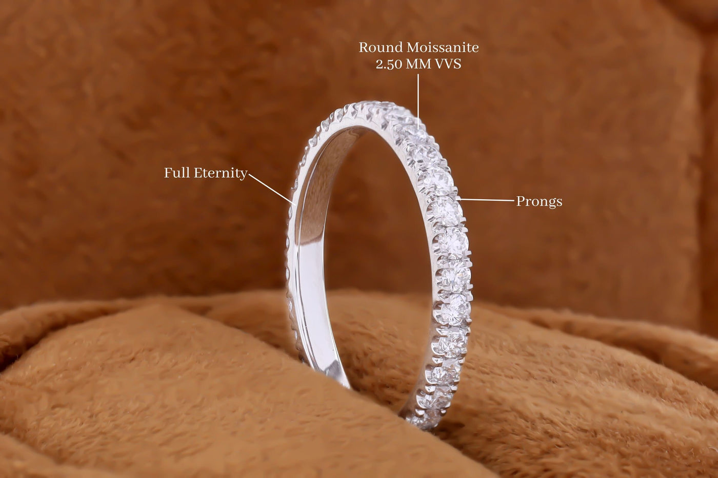 3/4 Eternity Wedding Band, Round Cut Moissanite Band, 14K White Gold Eternity Band, Anniversary Band, Matching Band For Her, Wedding Gifts