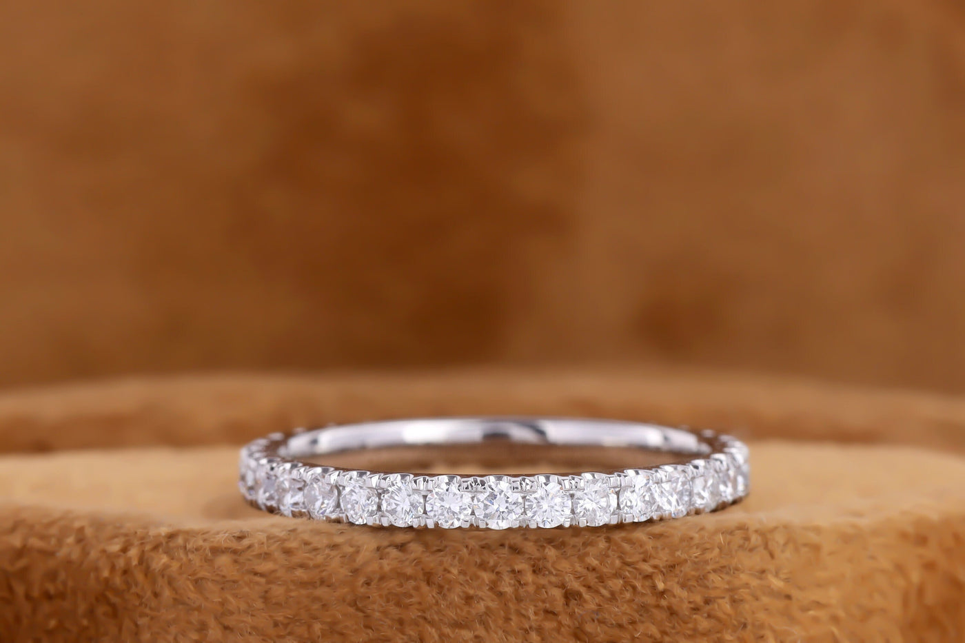 3/4 Eternity Wedding Band, Round Cut Moissanite Band, 14K White Gold Eternity Band, Anniversary Band, Matching Band For Her, Wedding Gifts