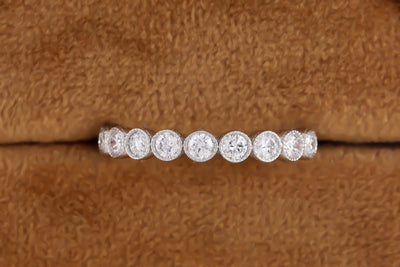3 MM Bezel Set Round Moissanite Half Eternity Band, Solid 14K White Gold Band, Moissanite Wedding Band, Unique Stacking Band, Gift For Her
