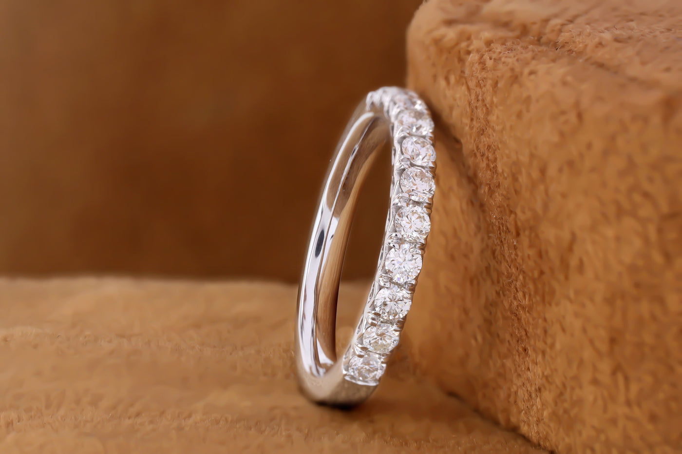 Solid 14K White Gold Band, Round Cut Moissanite Band, Half Eternity Bridal Band, Round Colorless Moissanite Wedding Band, Proposal Band Gift