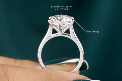 3.50 CT Round Cut Moissanite Engagement Ring, White Gold Round Ring, Dainty Classic 6 Prongs Solitaire Bridal Ring, Solitaire Wedding Ring