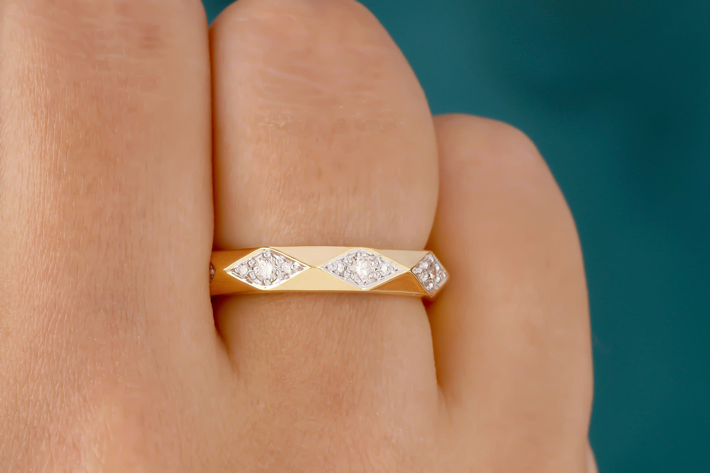 Round Cut Colorless Moissanite Vintage Band, Art Deco Band, Moissanite Wedding Band, Solid 14K Yellow Gold Band, Half Eternity Women Band