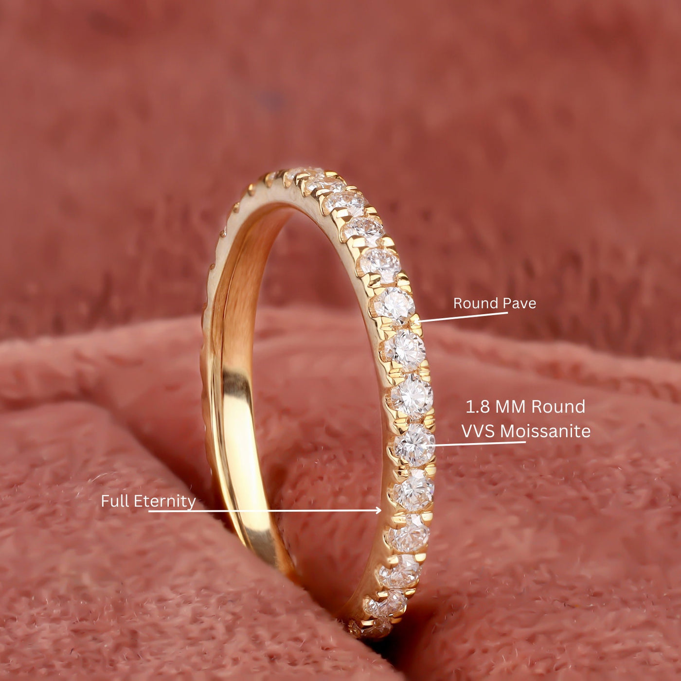 Full Eternity Band Wedding Band Round Moissanite Band 18K Yellow Gold Matching Band, Anniversary Gift For Her Stackable Promise Band