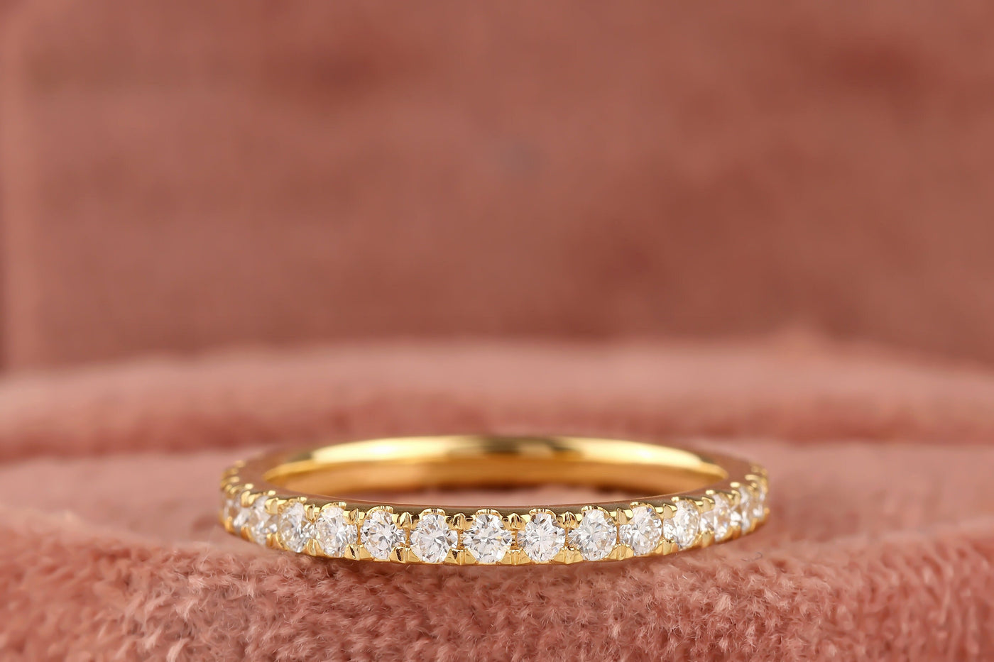 Full Eternity Band Wedding Band Round Moissanite Band 18K Yellow Gold Matching Band, Anniversary Gift For Her Stackable Promise Band