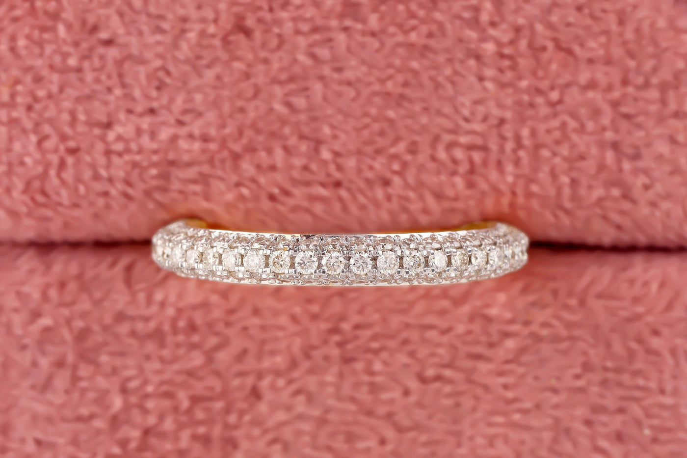 Half Eternity Matching Band, Round Cut Colorless Moissanite Wedding Band, Solid 14K Yellow Gold Band, Pave Accents Solitaire Band For Women