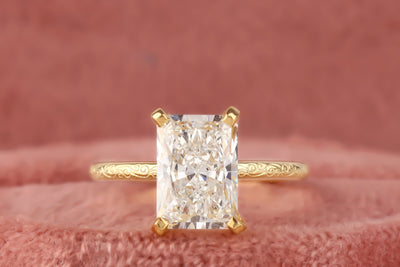 3 CT Radiant Cut Colorless Moissanite Engagement Ring, Prong Accents Solitaire Ring, Solid 14K Yellow Gold Ring, Moissanite Wedding Ring