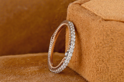 Art Deco Antique Ring Set, Bridal Ring Set, Round Cut Semi Mount Engagement Ring, Half Eternity Matching Band, Moissanite Wedding Ring Set