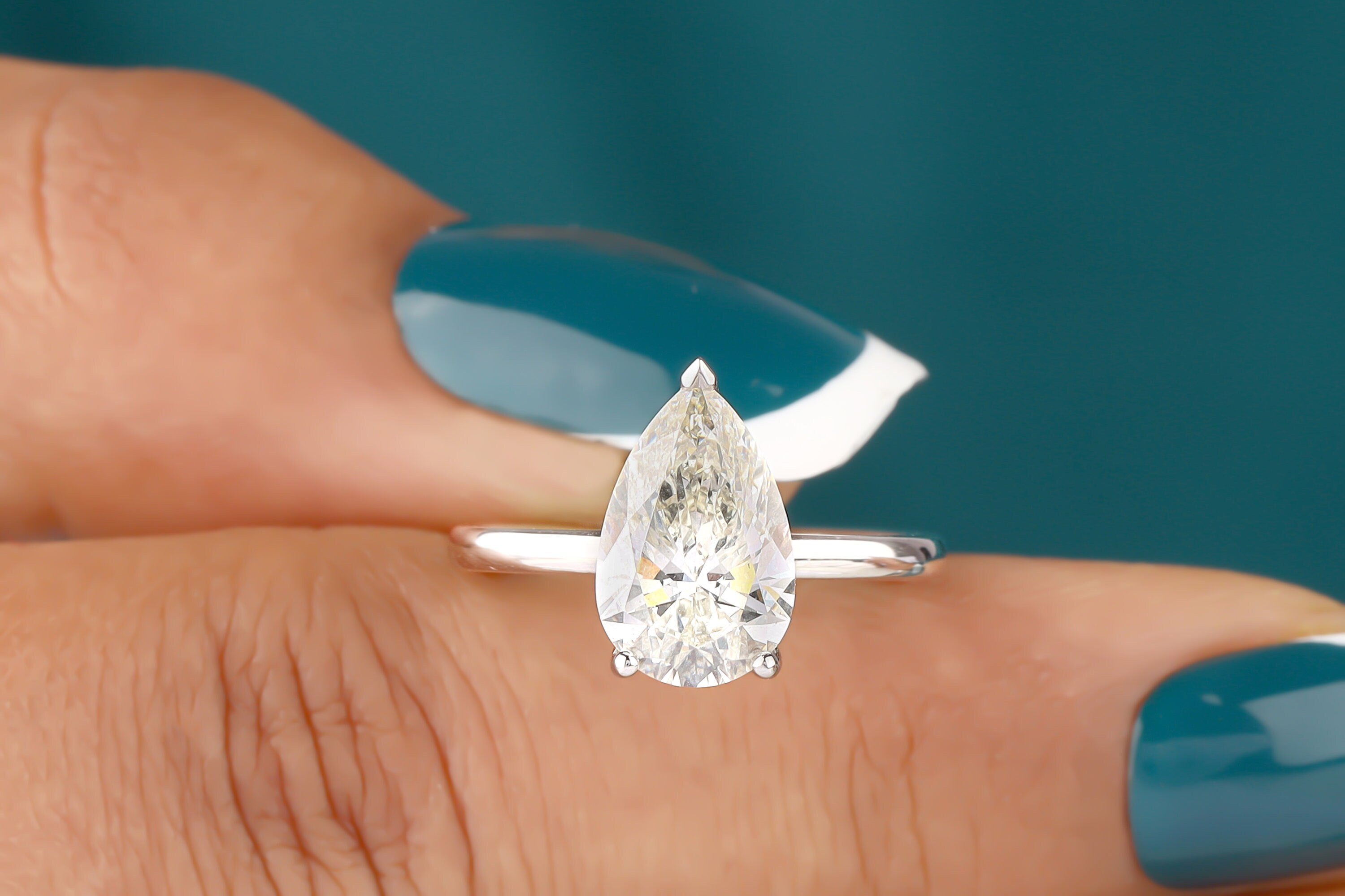 2 CT Pear Cut Moissanite Engagement Ring, Pear Moissanite Wedding Ring, Solid 14K White Gold Ring, Anniversary Ring For Women, Bridal Ring