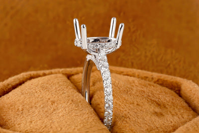 Oval Cut Moissanite Semi Mount Ring, Half Eternity Moissanite Engagement Ring, 14K White Gold Ring, Moissanite Wedding Ring, Promise Ring