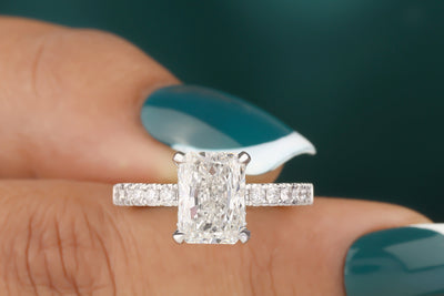 2.60 Ct Radiant Cut Moissanite Engagement Ring, Hidden Halo Moissanite Wedding Ring, Solid 14K White Gold Ring, Half Eternity Ring For Women