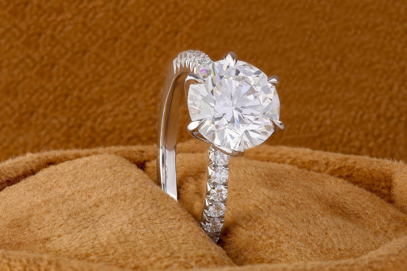3 Ct Round Cut Ring, Moissanite Engagement Ring, Solid 14K White Gold Ring, Gift For Her, Half Eternity Moissanite Wedding Ring, Bridal Ring