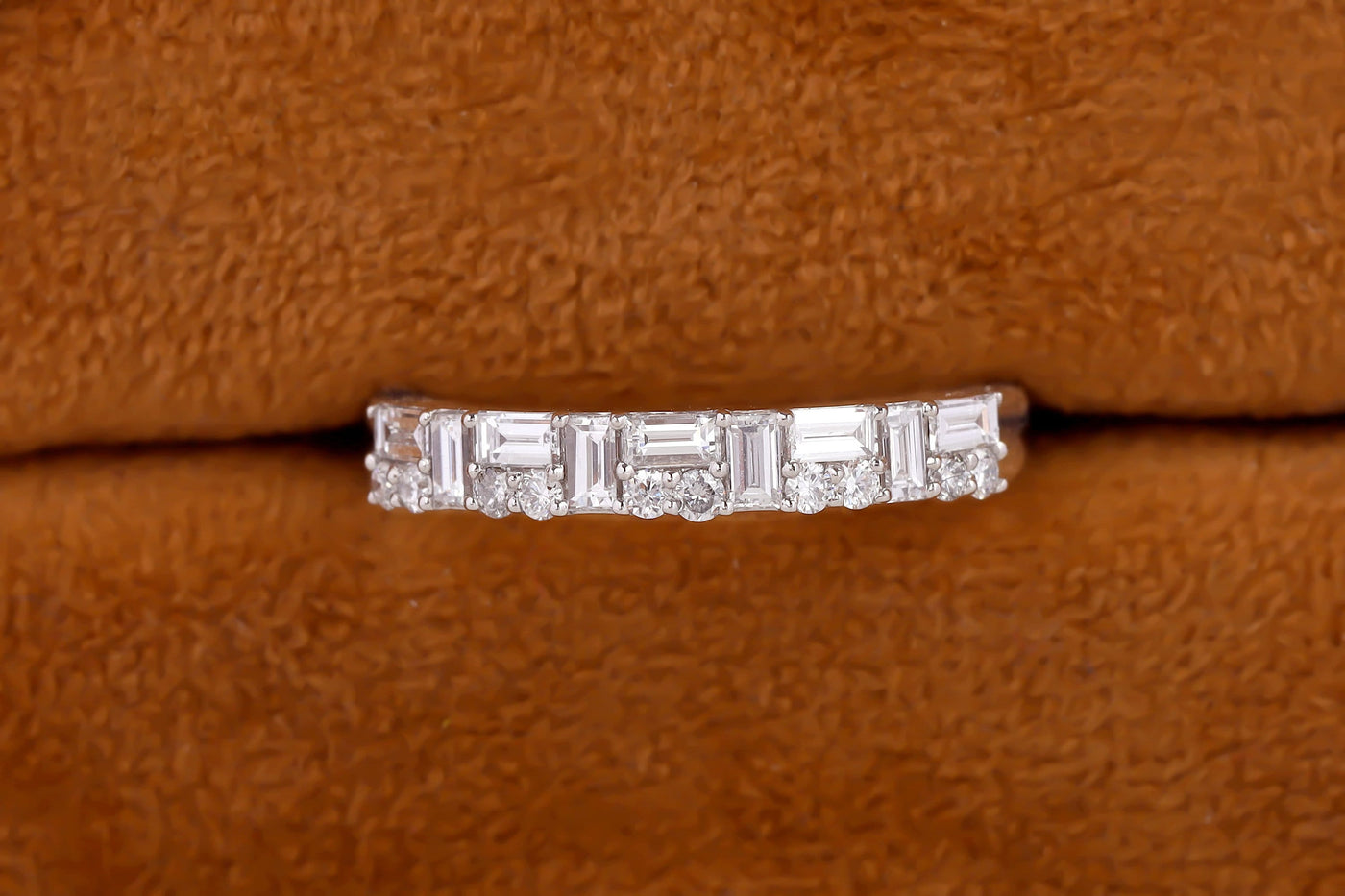 Vintage Baguette Moissanite Band, Solid 14K White Gold Band, Baguette Cut Moissanite Wedding Band, Half Eternity Stacking Band, Promise Band