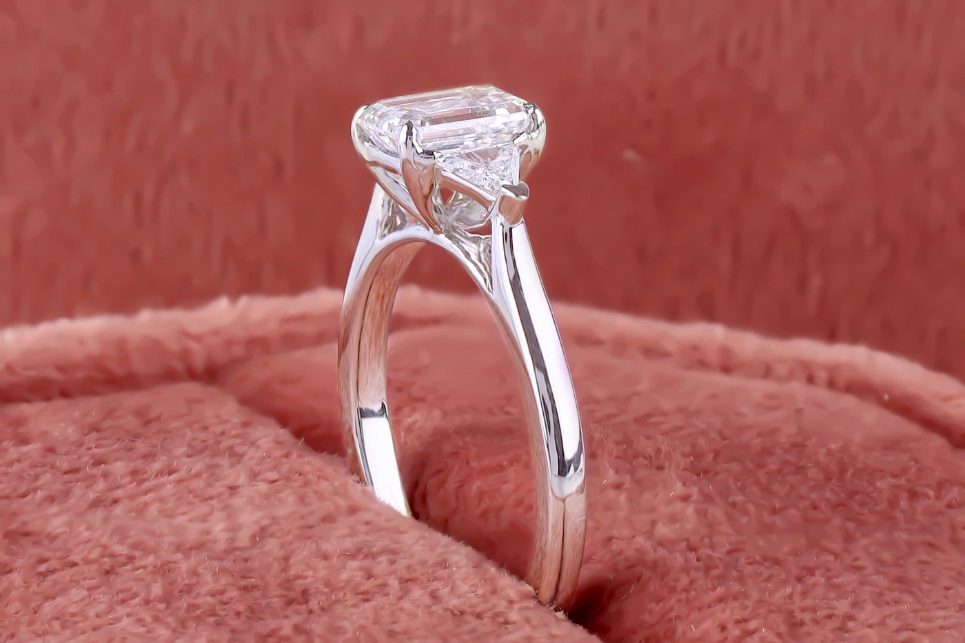 1 Ct Emerald Cut Colorless Moissanite Engagement Ring, Solid White Gold Ring, Three Stone Solitaire Wedding Ring, Triangle Moissanite Ring