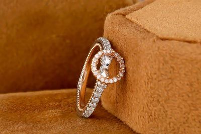 Art Deco Antique Ring Set, Bridal Ring Set, Round Cut Semi Mount Engagement Ring, Half Eternity Matching Band, Moissanite Wedding Ring Set