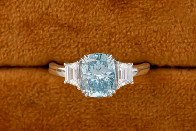 3 Ct Elongated Cushion Cut Aquamarine Gemstone Ring, Three Stone Moissanite Engagement Ring, Solitaire Wedding Ring, Solid White Gold Ring