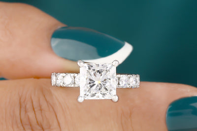 3.5 Ct Princess Cut Colorless Moissanite Engagement Ring, Moissanite Wedding Ring, Solid 14K White Gold Ring, Round Moissanite Eternity Ring