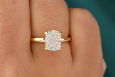 2.50 CT Elongated Cushion Cut Moissanite Engagement Ring, Solid 14K Yellow Gold Ring, Hidden Halo Moissanite Wedding Ring, Anniversary Ring