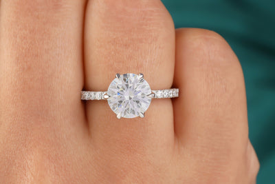 3 Ct Round Cut Ring, Moissanite Engagement Ring, Solid 14K White Gold Ring, Gift For Her, Half Eternity Moissanite Wedding Ring, Bridal Ring