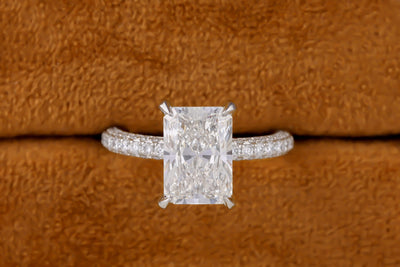 3.00 Ct Radiant Cut Colorless Moissanite Engagement Ring, Hidden Halo Moissanite Wedding Ring, Gift For Her, Solid 14K White Gold Women Ring