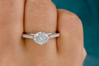 2 Ct Oval Cut Grey Moissanite Engagement Ring, Solid 14K White Gold Ring,  Art Deco Antique Women Ring, Moissanite Wedding Ring, Bridal Ring