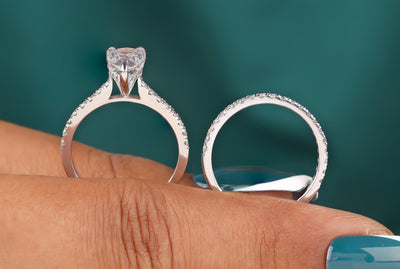 1.50 CT Pear Cut Colorless Moissanite Engagement Ring Set, Bridal Ring Set, Hidden Halo Moissanite Wedding Ring Set, 14K White Gold Ring Set