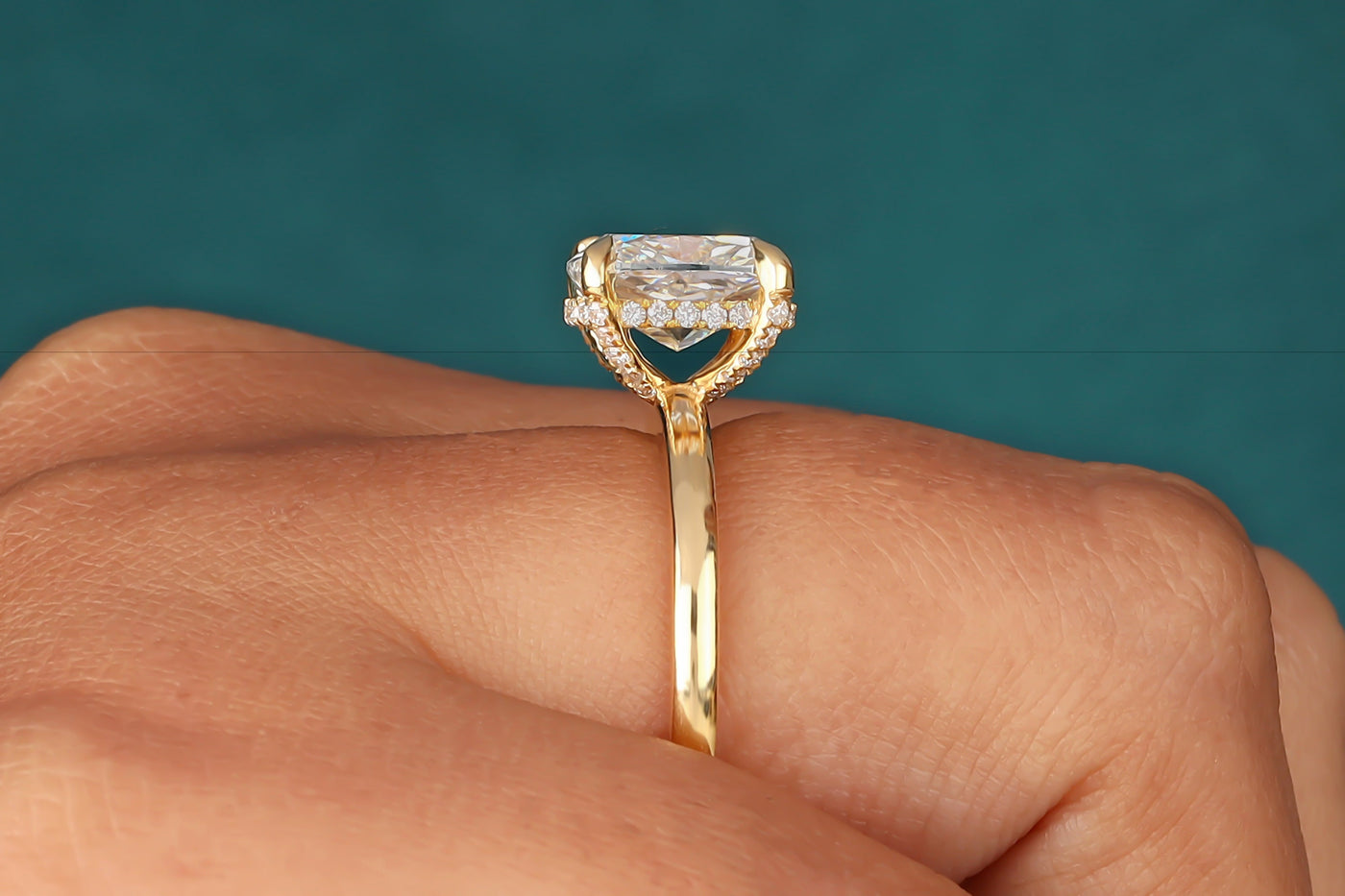 2.50 CT Elongated Cushion Cut Moissanite Engagement Ring, Solid 14K Yellow Gold Ring, Hidden Halo Moissanite Wedding Ring, Anniversary Ring