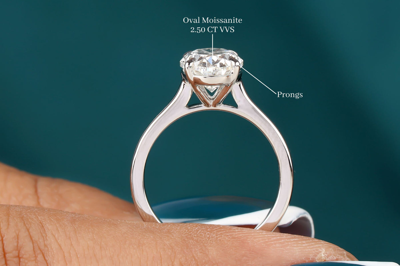 2.50 Carat Colorless Oval Cut Moissanite Prong Setting Ring, Solitaire Engagement Ring, Oval Cut Wedding Ring, 14K White Gold Promise Ring