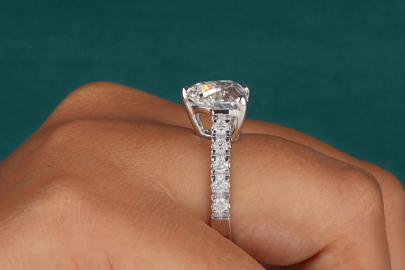 4.25 CT Heart Cut Colorless Moissanite Engagement Ring, Solid 14K White Gold Ring, Half Eternity Moissanite Wedding Ring, HandMade Ring Gift