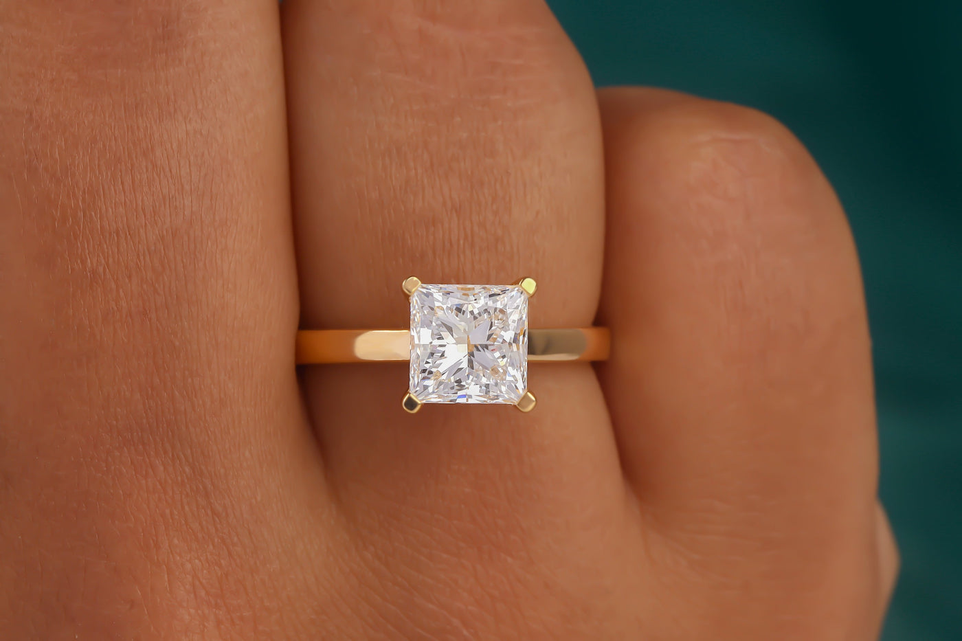 2.00 Ct Princess Cut Colorless Moissanite Engagement Ring, Solid 14K Yellow Gold Ring, Prong Accents Solitaire Wedding Ring, Proposal Ring