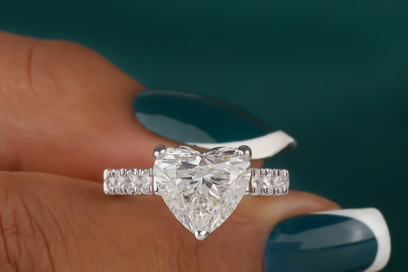 4.25 CT Heart Cut Colorless Moissanite Engagement Ring, Solid 14K White Gold Ring, Half Eternity Moissanite Wedding Ring, HandMade Ring Gift