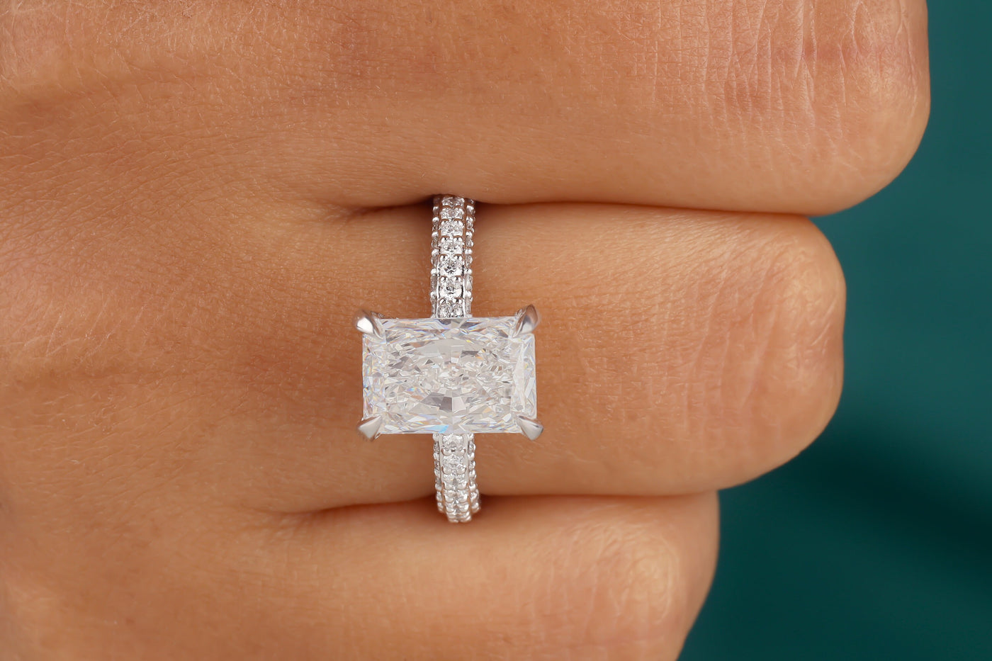 3 CT Radiant Cut Colorless Moissanite Ring, Halo Ring, Moissanite Engagement Ring, Solid 14K White Gold Wedding Ring, Handmade Bridal Ring