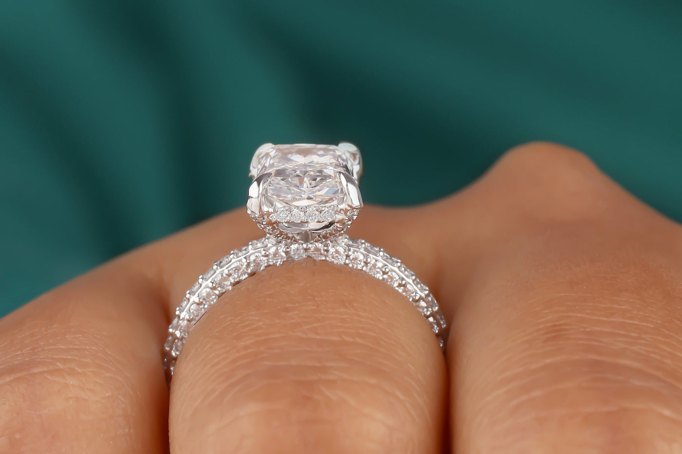 3 CT Radiant Cut Colorless Moissanite Ring, Halo Ring, Moissanite Engagement Ring, Solid 14K White Gold Wedding Ring, Handmade Bridal Ring